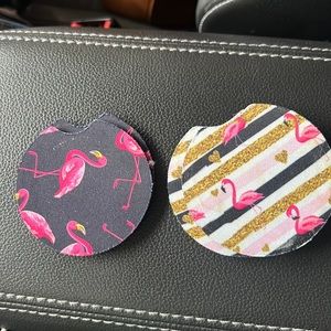 Car coasters with with cute  flamingo print.